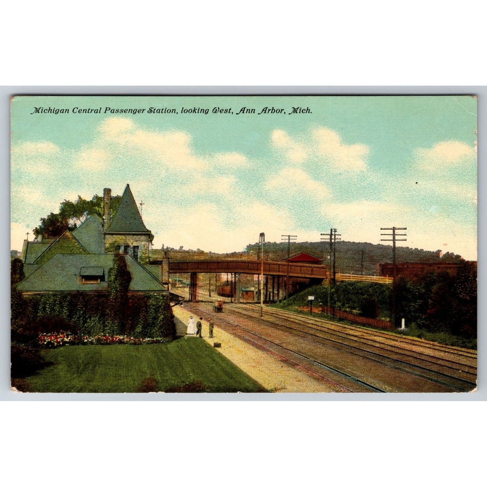Ann Arbor Michigan Central Passenger Station 1911 Postcard Curt Teich